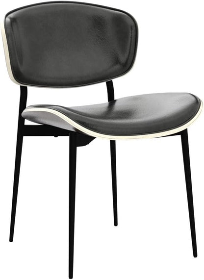 Art Leon Faux Leather Dining Chairs, Set of 2, Mid Century Modern Desk Chair No Wheels, Armless Accent Chair with Black Metal Legs, Black/Walnut