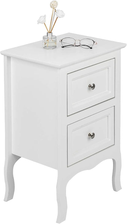 Bonnlo White Nightstand Set of 2, Nightstands with 2 Drawers, Bed Side Table/Night Stand, Small Nightstand for Bedroom, Small Spaces, College Dorm, Kids’ Room, Living Room, Wood, 16W x 12D x 24H