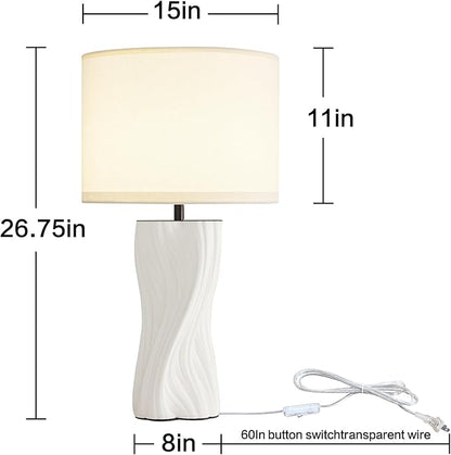 Modern Plug in Ceramic Table Lamps Large 26.75In White Table Lamp Living Room