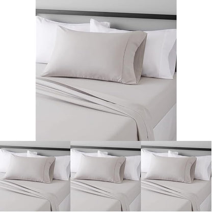 Amazon Basics Lightweight Super Soft Easy Care Wrinkle Free Microfiber 3 Piece Bed Sheet Set with 14-Inch Deep Pockets, Twin, Light Gray, Solid, Kids, Men & Women Bedding (Pack of 4)