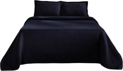 Superior 3 Piece Basketweave Cotton Bedspread Set, Home Bed Decor, Decorative Bed Spread, 2 Pillow Shams, Medium Weight Blanket, Matelasse Coverlet Bedding, Geometric Lattice Pattern, Full, Navy Blue