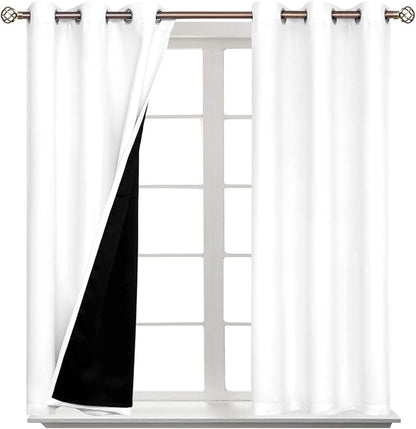 BGment Short 100% Blackout Curtains for Bedroom, Thermal Insulated Energy Efficiency Noise Reducing Grommet Curtains 54 Inch Length with Liner for Small Window 2 Panels Each 42 Inch Wide, Pure White