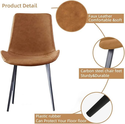 Dining Chairs Set of 2, Modern Kitchen & Dining Room Chairs, Upholstered Faux Leather Cushion Seat and Sturdy Metal Legs (2 Brown Chairs)