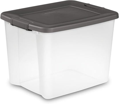 Sterilite 6-Pack ShelfTote, Clear Plastic Storage Bins with Lids, 50 Quart, Gray - Stackable Organizing Container Boxes for Closet, Bathroom, and Office