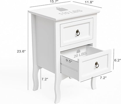 Bonnlo White Nightstands Set of 2, Tool-Free Setup Nightstand, 2 Drawer Night Stands for Bedrooms, Easy & Quick Install Small Bedside Tables, Girls Nightstand, Side Table, End Table for Small Spaces