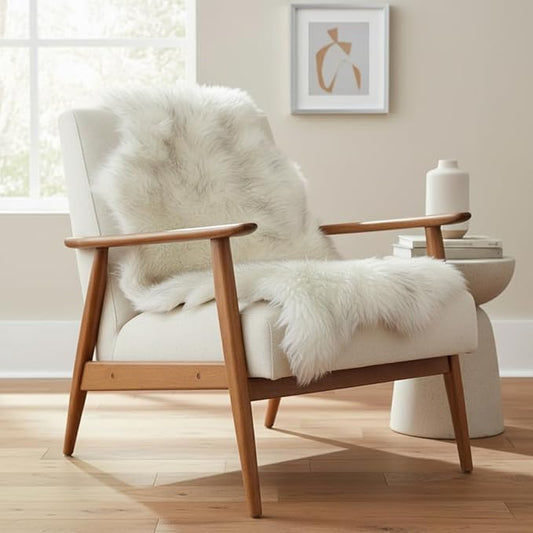 Super Area Rugs Gray & White Mix Sheepskin Rug Genuine Single 2x3ft Pelt Fluffy Fur Seat Cushion and Chair Cover