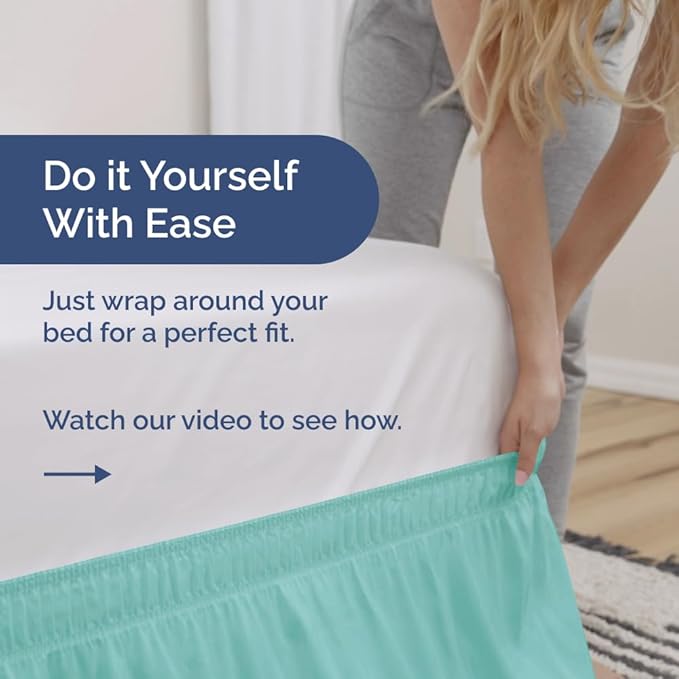 Wrap Around Dust Ruffle Bed Skirt - Spa Blue - for Full Size Beds with 18 Inch Drop - Easy Fit Elastic Strap - Adjustable Pleated Bedskirt w/Brushed Fabric Wrinkle Free - for Women, Men, Kids & Teens