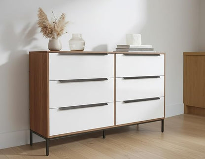 tinge Lira Premium Fabric Dresser - Solid Wooden Frame, 6 Spacious Sag-Proof Drawers with Sleek Metal Handles - Premium & Durable Storage Solution for Your Home (Dark Brown)