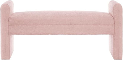 24KF Modern Upholstered Bed Bench Covered with Soft Boucle Teddy Fabric, Lovely Entryway Bench Ottoman with Armrest, 5062-Pink