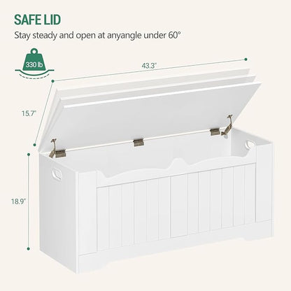Hzuaneri 43.3" Storage Chest, Extra Large Storage Trunk with 2 Safety Hinges, Lift-Top Bench Box, Wooden Chest Organizer, Shoe Bench for Entryway, Bedroom, Living Room, White SB25503X