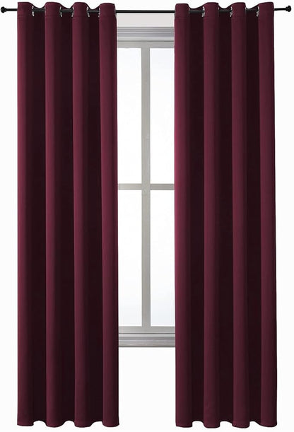ChrisDowa Grommet Blackout Curtains for Bedroom and Living Room - 2 Panels Set Thermal Insulated Room Darkening Curtains (Burgundy Red, 52W x 95L)