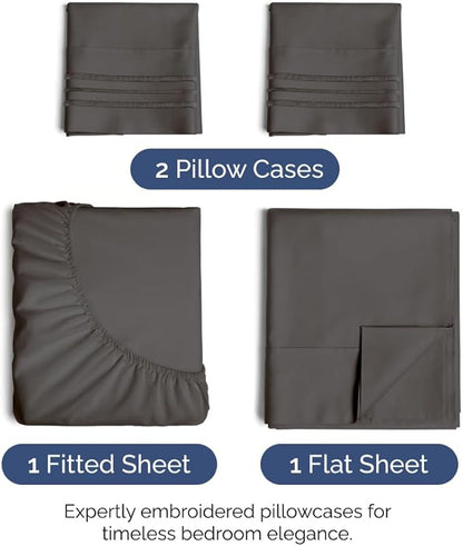 Cal King Size 4 Piece Sheet Set - Comfy Breathable & Cooling Bed Sheets Set - Hotel Luxury Bedding for Women, Men, Kids, Teens, Boys & Girls - Deep Pockets, Soft, Wrinkle Free - Oeko-Tex - Charcoal