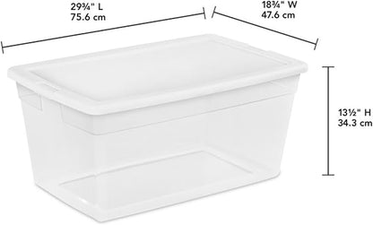 Sterilite 90 Qt Storage Box, Stackable Bin with Lid, Plastic Container to Organize Clothes, Blankets, Towels in Closet, Clear with White Lid, 1-Pack