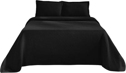 Superior 100% Cotton Basket Weave Bedspread with Shams, All-Season Premium Cotton Matelasse Jacquard Bedding, Quilted-Look Geometric Basket, Full, Black