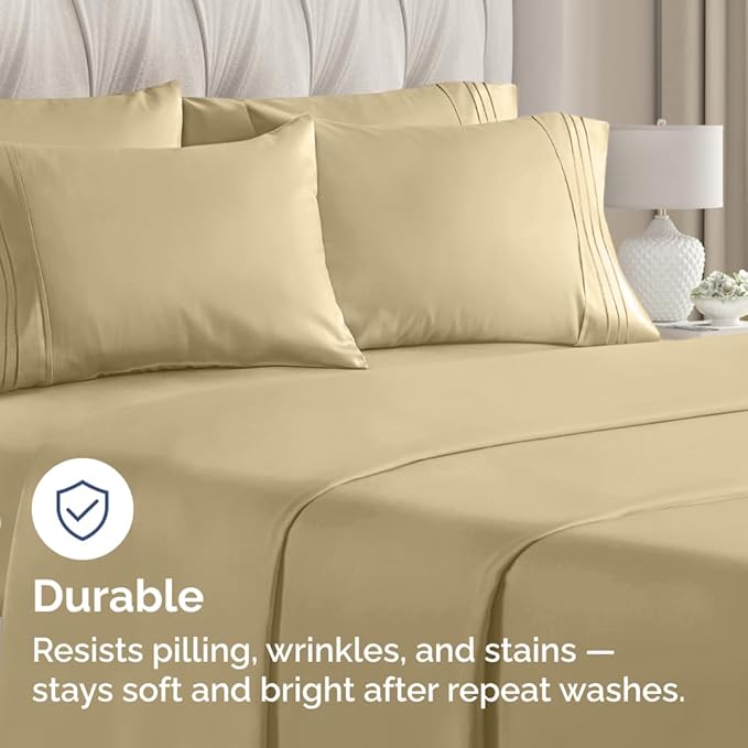 Queen Pillow Cases Set of 6 - Ultra Soft Hotel Quality Pillowcase Covers - Comfy & Wrinkle Free - Shrink, Stain and Fade Resistant - Easy-Care, Machine Washable Pillow Protectors - 6 Pcs Set - Beige