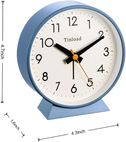 4.5" Battery Operated Analog Alarm Clock, Small Silent Bedside Desk Clock with Night Light, Blue