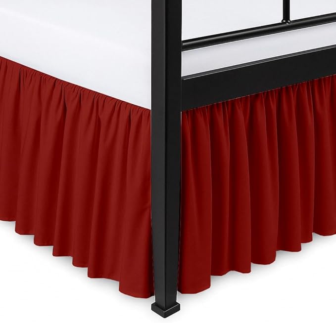 Ruffled Bed Skirt Split Corners with Platform, Tailored Fit Hotel Quality Wrinkle Free Ultra-Soft Microfiber Dust Ruffle, Upto 12 Inch Drop, Twin, Burgundy