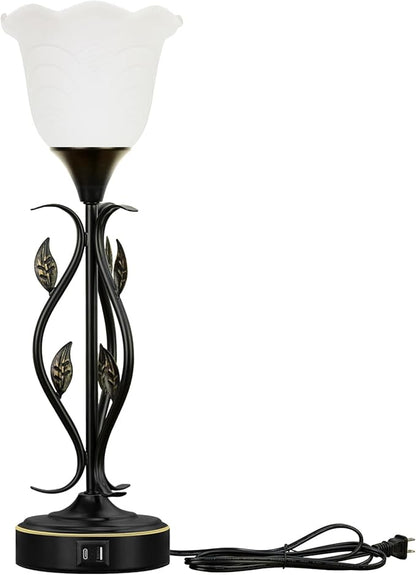 Bedside Lamps Set of 2, Table Lamp with USB Port 3 Way Dimmable Touch lamp Torchiere Nightstand Lamps with Rustic Vines Leaf and Glass Flower Shade lamp for Bedroom, Living Room, Office