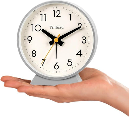 4.5" Battery Operated Antique Retro Analog Alarm Clock, Small Silent Bedside Desk Clock,Lighted on Demand, Battery Operated, Snooze, for Living Room, Bedroom, Bedside, Desk(Grey)