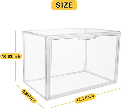Clear Stackable Plastic Storage Bins with Magnetic Lid, Dustproof Book & Cosmetic Display Cases, Large Figures Collectibles Showcase, Shoe Box, Protection Organizer (L, Count, 5)