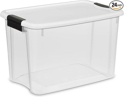 Sterilite 24-Pack Ultra Latching Box, Storage Bins with Lids, Clear Plastic, 30 Quart - Heavy-Duty Organizing Containers for Closet, Bathroom, and Office