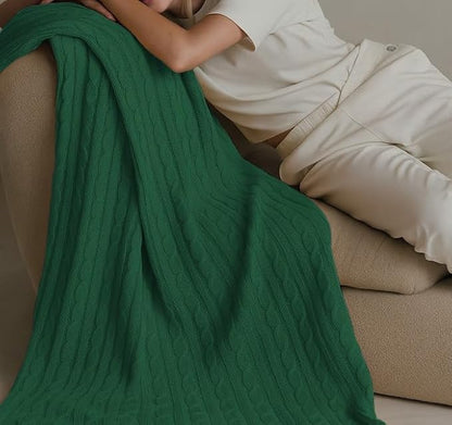 100% Cotton Cable-Knit Throw Blanket: 60" x 70", Ultra Soft, Breathable, All-Season Comfort & Versatility, Ideal for Couch, Bed, Travel and Gifting (Green)