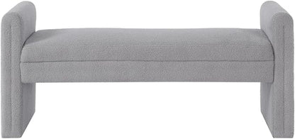 24KF Modern Upholstered Bed Bench Covered with Soft Boucle Teddy Fabric, Lovely Entryway Bench Ottoman with Armrest,5062-Gray