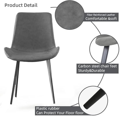 Dining Chairs Set of 4, Modern Dining & Kitchen Room Chairs, Upholstered Faux Leather Cushion Seat and Sturdy Metal Legs (4 Grey Chairs)