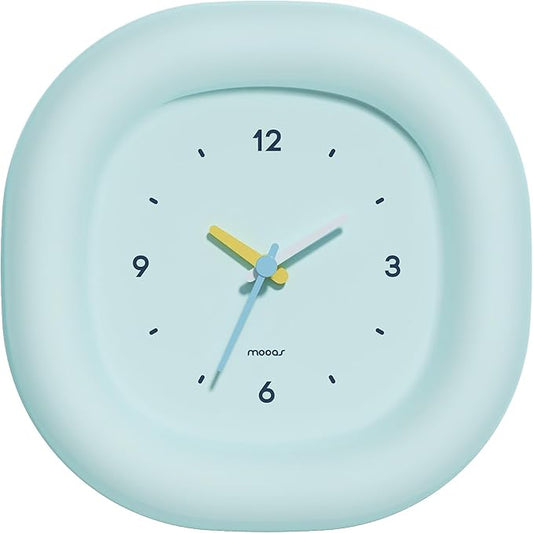 mooas Cute Mini Analog Marshmallow Clock 6.9 Inch Aesthetic Small Silent Bedside Desk Clock Battery Operated Non-Ticking Shelf Clocks for Décor Livingroom Bedroom Kitchen Desktop Gift Clock(Blue)