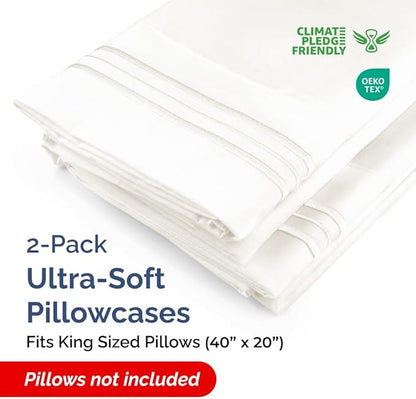 King Pillow Cases Set of 2 - Ultra Soft Hotel Quality Pillowcase Covers - Comfy, Cozy & Wrinkle Free - Shrinkage and Fade Resistant - Machine Washable Pillow Protectors - 2 Piece Set - Antique White