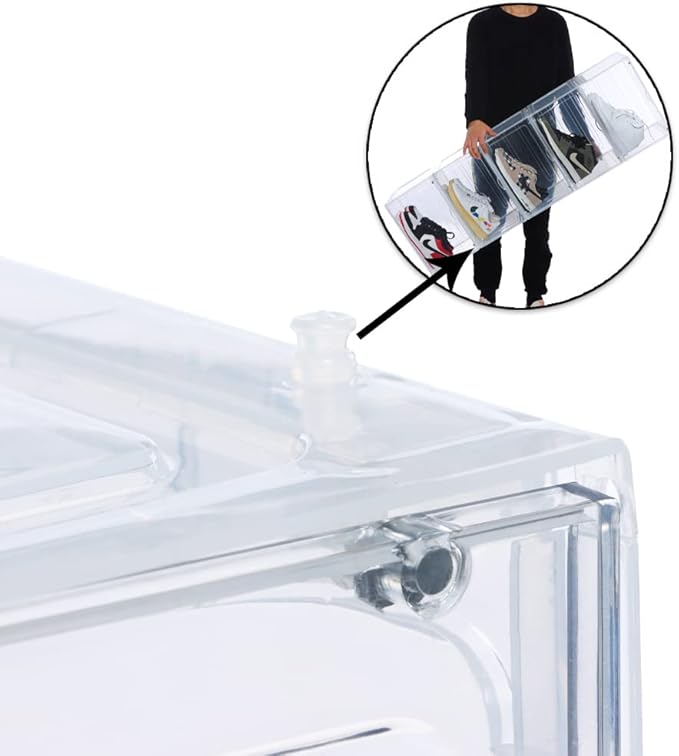 6 Pack XL Shoe Storage Box Organizer,Drop Side Large Shoe Boxes Clear Plastic Stackable Container,Magnetic Sneaker Display Case, Fit up to US 13（13.4”x 10.6”x 8.3”(6 Pack Clear)