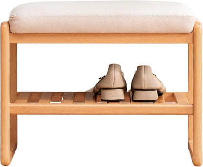 Wood Shoe Bench,2-Tier Storage Bench with Cushion Padded Seat,Entryway Bench with Shoe Storage, Small Bench for Entryway,Living Room