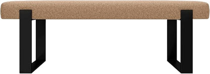 VANT Upholstered Bed Bench - Faux Merino Wool Camel - Matte Black - Contemporary Modern, Bedroom Bench Seat, Hallway, or Entryway