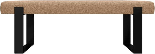 VANT Upholstered Bed Bench - Faux Merino Wool Camel - Matte Black - Contemporary Modern, Bedroom Bench Seat, Hallway, or Entryway