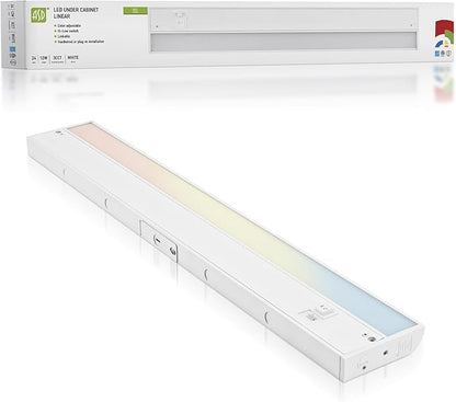ASD 24 Inch LED Under Cabinet Lighting Plug in or Hardwired, High/Low/Off Switch, 12W 120V 3 CCT 2700K/3000K/4000K CRI90+, Triac Dimmable Linkable Under Counter Lights for Kitchen, ETL Listed, White