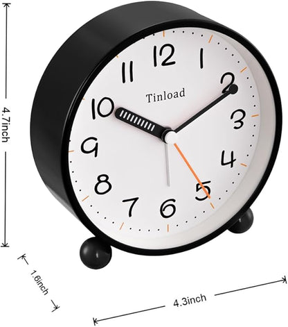 4.5" Antique Retro Analog Alarm Clock, Small Silent Battery Operated Clock with Manual Light, Snooze, Vintage Decor for Bedroom, Living Room, Office, Bedside,Desk（Black）