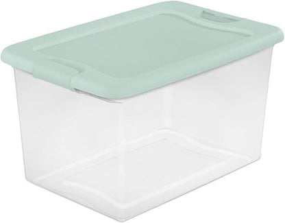 Sterilite 12 Pack Latching Box, Clear Plastic Stackable Storage Bin with Lid, 64 Quart, Mindful Mint
