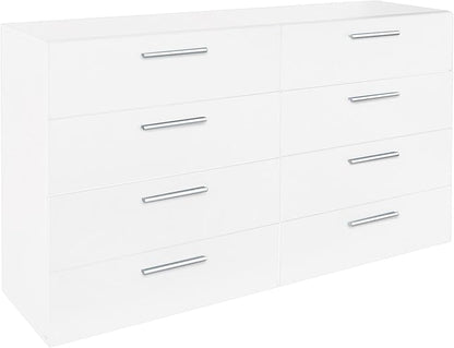 Karl home 8 Drawer Dresser, Wood White Vanity Drawer Cabinet, Bedroom Storage Cabinet TV Stand, Large Dresser Storage Chest with Deep Drawers, Bedroom Furniture，55.1 * 31.5 * 15.7 inches