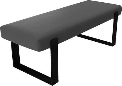 VANT Upholstered Bed Bench - Vintage Leather Grey Pewter - Matte Black - Contemporary Modern, Bedroom Bench Seat, Hallway, or Entryway