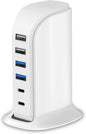 USB Charger Upoy, Charging Station for Multiple Devices 45W, Fast Charging Blocks with Dual Type C Ports, USB Charging Hub Organizer Multiport for iPhone, Ipad, Kindle, Travel Accessories