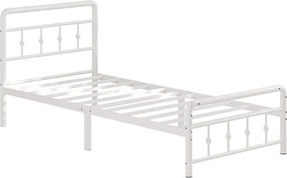 12 Inch Twin Bed Frames with Headboard and Footboard, Heavy Duty Twin Metal Mattress Foundation No Box Spring Needed, Noise Free, Easy Assembly, White