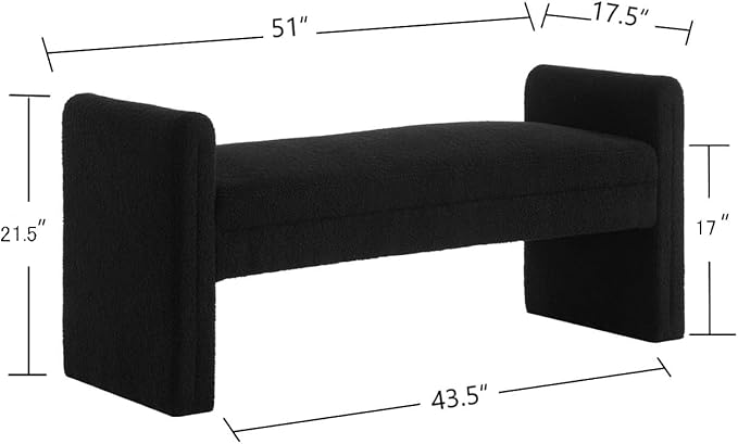 24KF Modern Upholstered Bed Bench Covered with Soft Boucle Teddy Fabric, Lovely Entryway Bench Ottoman with Armrest,5062-Dark Green