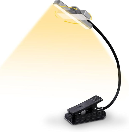 VAVOFO Rechargeable Book Light Rotatable：24 LEDs Reading Light, 3-Color & 9-Brightness Book Lamp, Eye Cared 120Hrs Runtime Lightweight Clip on Led Light for Book Lovers (Black)