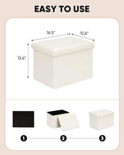 B FSOBEIIALEO Folding Storage Ottoman, Faux Leather Footrest Seat Coffee Table Toy Chest Kids, White 16.5"x12.6"x12.6"