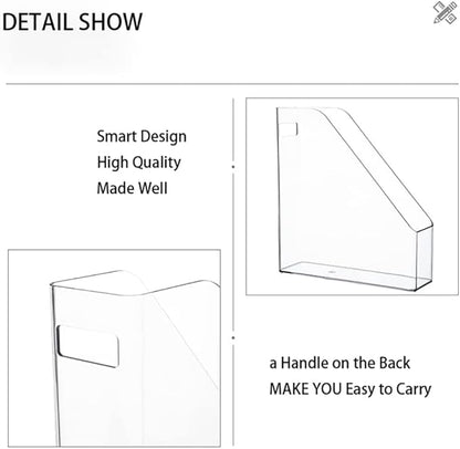 ICCGBHGO Magazine Holder, Clear Plastic Vertical File Magazine Organizer, Desktop File Magazine Book Storage Shelf for Office Desk(4PCS)