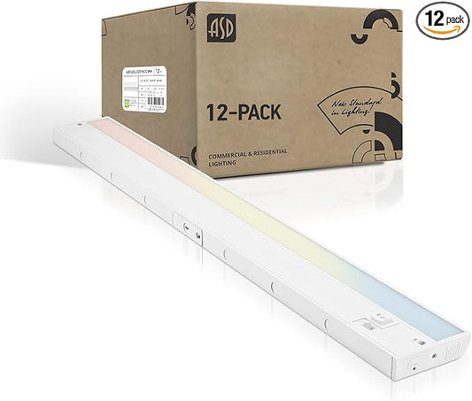 ASD LED Under Cabinet Lighting 32 Inch, Dimmable, Hardwired or Plug-in Installation, 3 Color Levels- 2700K/3000K/4000K, Linkable Kitchen Under Counter Lighting, ETL & Energy Star, White, 12 Pack