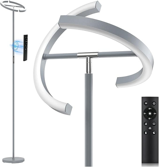 Silver Floor Lamps for Living Room, Stepless Dimmable Standing Lamp with Touch Remote Control, 22W Rotatable LED Floor Light Tall Uplighter for Bedroom Office, 69'' Modern Room Light