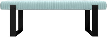 VANT Upholstered Bed Bench - Ribbed Iceland Blue - Matte Black - Contemporary Modern, Bedroom Bench Seat, Hallway, or Entryway