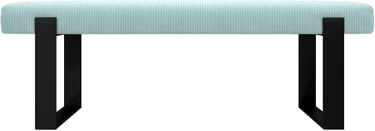 VANT Upholstered Bed Bench - Ribbed Iceland Blue - Matte Black - Contemporary Modern, Bedroom Bench Seat, Hallway, or Entryway