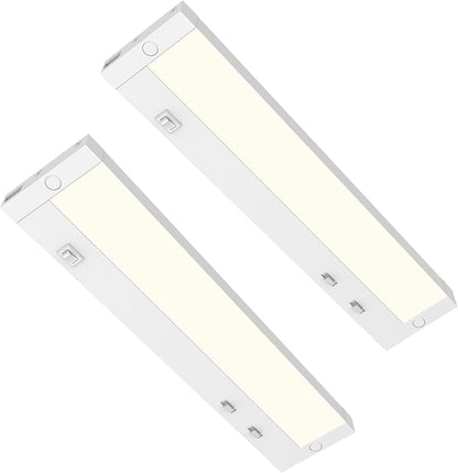 Tonlesm16 Inch Under Cabinet Lighting Plug in, 9W 120V 3 Color 3000K/4000K/5000K, 3 Brightness, Super Bright, Ultra Thin Under Counter Lights for Kitchen, Linkable LED Cabinet Light, White 2Pack